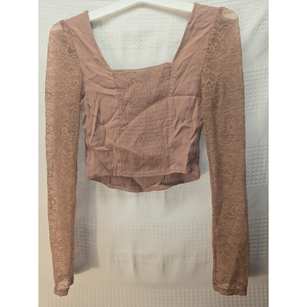 Wild Fable Cropped Sheer Top Womens Size XXS Brown Long Sleeve 6253 - Picture 6 of 9
